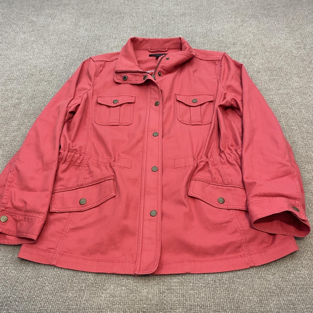 Talbots Jacket Womens Large Pink Twill Full Zip Utility Pockets Elastic Waist